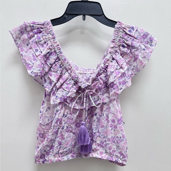 LoveShackFancy Dorin Off-the-Shoulder Crop Top in Purple Iris - Picture 2 of 7